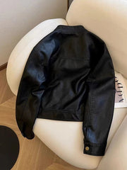 Vintage Biker Women Pu Jackets Streetwear Casual Long Sleeve Y2K Coat American Retro Pockets O Neck Fall Winter Outwear Tops New voguable