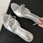 Summer Pink Butterfly-knot Woman Slippers Elegance Stripper Thin Low Heels Ladies Mules Slides Shoes voguable