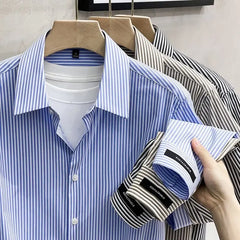 Spring Autumn New Fashion Turn-down Collar Long Sleeve Blouse Striped Men's Clothing Loose Korean Button Trend Simplicity Shirts voguable