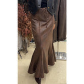 Voguable Vintage Suede Midi Skirt Women Y2K Harajuku Bandage Mermaid Skirts Autumn Streetwear Korean High Waist Design Trumpet Faldas New voguable