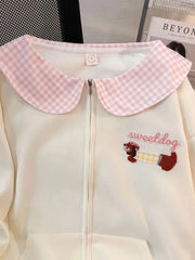 Cartoon Sweet Kawaii Hoodies Women Loose Cute Peter Pan Collar Sweatshirts Fall Preppy Style Long Sleeve New Embroidery Top voguable