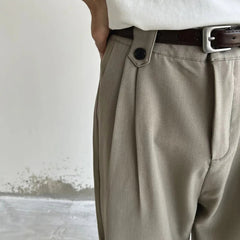 Khaki Black Suit Pants Men Fashion Social Mens Dress Pants Korean Loose Straight Wide Leg Pants Mens Office Formal Trousers voguable