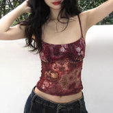 Voguable Fairycore Grunge Floral Print Crop Top Vintage 2000s Y2K Aesthetic Tank Tops Chic Korean Style Sexy Corset Boho Camis voguable