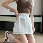 High Waist Drawstring Summer Women Short A Line Skirt Vintage Casual Cargo Big Zipper Pocket Skirt with Safety Shorts Hip Skirts voguable
