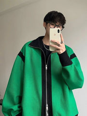 Voguable Knitted Sweaters for Men Aesthetic Jacket Man Clothes Cardigan Coat Zip-up Zipper Collared Green Knitwears Cotton Mode Neck A S voguable