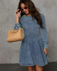 Elegant Denim Dress For Women Autumn Long Sleeve A-Line Sexy Patchwork Slim Dresses Fashion Lady Club Streetwear Jean Dress