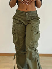 Voguable  Cargos Style Parachute Pants Low Waist Women Joggers Harajuku Pockets Baggy Wide Leg Trousers y2k Streetwear Casual voguable