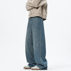 Baggy jeans mens New Korean Men's Casual Long Jeans Classic Man Straight Denim Wide-leg Pants Solid Low-rise jeans