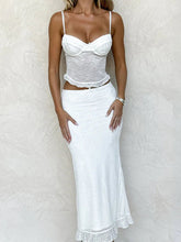 Mozision Lace Sexy Two Piece Sets Women Spaghetti Strap Sleeveless Crop Tops And Long Skirt Matching Sets Elegant Club Sets voguable