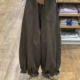 Voguable Casual Sweet Bloomers Pants Women High Waist Loose Vintage Ruffle Wide Leg Trouser All Match Lace Up Solid Harajuku Harem Pants voguable