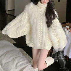 Forest System Autumn Winter Women Sweater Fashion Lazy Wind Turtleneck Solid Fried Dough Twist Long Sleeve Pullover Knit Tops voguable