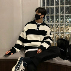 New Fashion Striped Men Polo Sweater Light Luxury Korean Popular Knitwear Premium Quality Long Sleeve Pullover Trendy Streetwear voguable