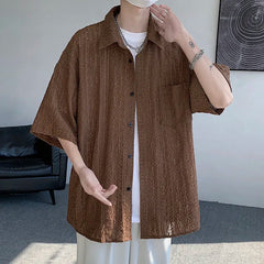 Summer Short Sleeved Shirt Men Casual White Shirt Men Streetwear Hip-hop Loose Hollow Shirt Mens Hawaiian Shirt Plus Size 5XL voguable