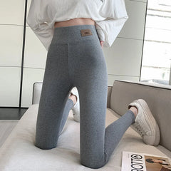 Grey Cotton Bottom Pants Women High Waist Tight Printing Slim Outer Wear Large Size Autumn Pants Soft voguable
