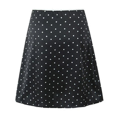 Women Vintage Black White Polka Dot A-line Knee Length Skirt Sexy Low Waist Holiday Summer Skirts
