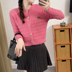 Ribbon Button Up Knit Cardigan Sweater for Women Long Sleeve Button Front Sweater Jacket Teen-girl Y2K Cute Outfit voguable