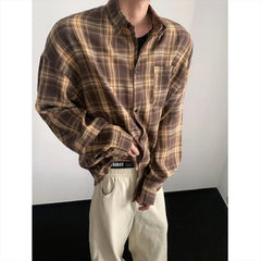 Black Long Sleeved Shirt Men Retro Plaid Shirt Men Japanese Streetwear Loose Casual Shirt Mens Fashion Shirts Plus Size 5XL voguable