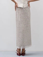 Voguable Elegant Lady Solid Color Slim Commute Outfits Temperament Hollow Out Skirts Set Fashion Sleeveless Sequins Vest&Halter Skirt Set voguable
