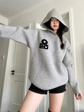 Vintage Gray Hooded Sweaters Women Lazy Wind Long Sleeve Loose Letter Knitted Jumper Casual American Retro Fall Pullovers voguable