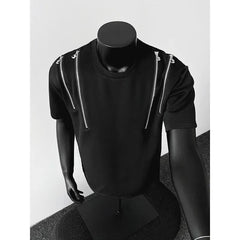 Tshirt men O Neck Zip Detail StreetweaR T-Shirt Trendy Urban Hip Hop Style Casual Tee Top Fashion Graphic Crewneck Slim Fit voguable