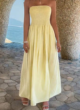 Voguable summer new women's fashionable, sexy, elegant vacation strapless strapless strapless dress for women's wear voguable