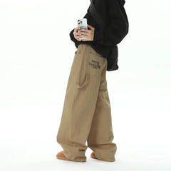 American Style Wide Leg Straight Cargo Pants Letter Printed Men's Baggy Casual Fashion Overalls Streetwear Male Mopping Trousers