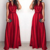 Voguable Women Off The Shoulder Dress Summer Print Hanging Neck Style Waist Slim Strap Sexy V-Neck High Waist Maxi Long Skirt voguable