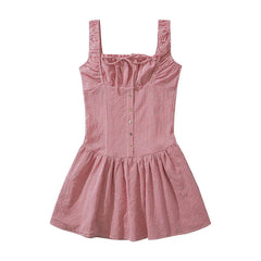 YENKYE Summer Women Sexy Ruched Chest Corset Style Tank Mini Dress Low Waist Sleeveless Female Holiday Party Robe voguable