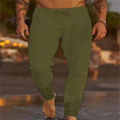 Voguable European and American Cross-border New Men's Solid Color Drawstring Linen Loose Casual Pants voguable