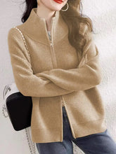 Women's Zip Up Sweater Cardigan Cozy Knit Stand Collar Zipper Front Plain Sweater Jacket Female Korean Chic Fall Winter Outfit voguable