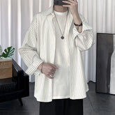 Spring Autumn New Fashion Turn-down Collar Long Sleeve Striped Blouse Men's Clothing Pockets Button Japanese Style Trend Shirts voguable