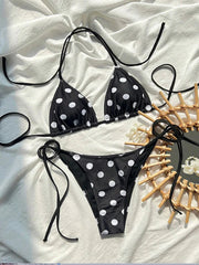 Voguable Sexy Lace Up Polka Dot Vacation Bikinis Women Split Swimsuit Beach Bikini New All Season Backless Bikinis 2 Piece Set voguable