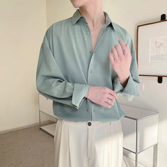 Voguable Solid Color Long-sleeved Shirt Men Fashion Social Men Dress Shirt Korean Loose Casual Ice Shirts Men Office Formal Shirt M-2XL voguable