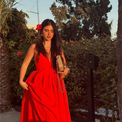 Red Backless Vacation Long Dress 2025 New Solid Color Sleeveless Beach Slip Dress Vestidos Fashion Chic Simple Woman Clothing voguable
