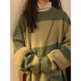 Voguable Contrast Color Striped Sweaters Women Winter Trendy Slouchy Loose O-neck Streetwear Harajuku Casual Retro Handsome Knitted Colle voguable