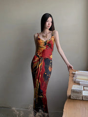 Designer Painted Long Dress For Woman Summer 2025 Mesh V Neck Sundress Boydocn Maxi Slip Dress Fashion Clothes voguable