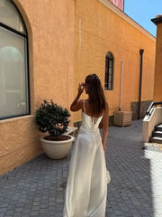 Strap Backless Lace Up Elegant Women's Long Dress Square Neck Sleeveless Solid Color Vestidos Lady Summer Solid Color Beach Robe