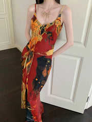 Designer Painted Long Dress For Woman Summer 2025 Mesh V Neck Sundress Boydocn Maxi Slip Dress Fashion Clothes voguable