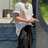 New Fashion American Style Men T-shirt Luxury Striped Knitted Henry Collar Tees Casual Solid Color Short Sleeve Breathable Tops voguable