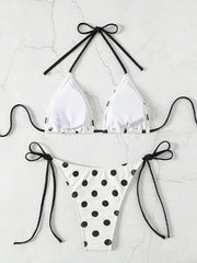 Voguable Sexy Lace Up Polka Dot Vacation Bikinis Women Split Swimsuit Beach Bikini New All Season Backless Bikinis 2 Piece Set voguable