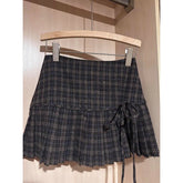 Voguable Vintage Plaid Woolen Mini Skirt Women Harajuku Bow Lace Up Pleated Skirts Winter Streetwear Korean Preppy Design A Line Faldas voguable