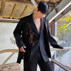 Voguable 2024 Spring Niche Designer Splicing Lace Blazer Outerwear Men's High Street Elegant Original Fashion Suit Jacket voguable