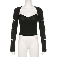 Voguable Sweet Multi-bow Jacquard Knit Pullovers and Cami Two Piece Set Women y2k Aesthetic Lace Patchwork Crop Top Suit Autumn voguable