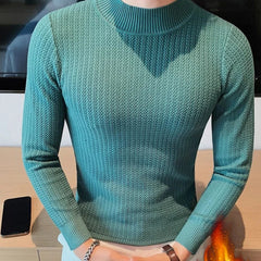Autumn Winter New Fashion Half High Collar Long Sleeve Solid Pullovers Men's Clothing All-match Knitting Korean Simplicity Tops voguable