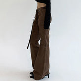 Voguable Casual Basics Flare Jeans Brown Black All-match Street Style Boot Cut Denim Pants High Waist Vintage Trousers Women Y2K voguable