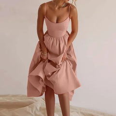 Dresses Spring Summer Cute Fashion Folds Sleeveless Off Shoulder Below Knee Party Shift Milkmaid Dresses For Women voguable
