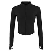 Women's Tracksuit Jacket Slim Fit Long Sleeved Fitness Coat Yoga Crop Tops With Thumb Holes Gym Jacket Workout Sweatshirts voguable