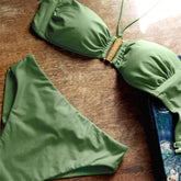 New Bikini Sexy Swimsuit Women Swimwear Halter Biquini Female Gold Button Monokini Bodysuit Strappy Bathing Suit Beachwear voguable