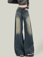 Women Streetwear Retro Jeans Loose High Waist Y2K Denim Pants Casual American Harajuku Fall Female Pockets Wide Leg Trousers New voguable