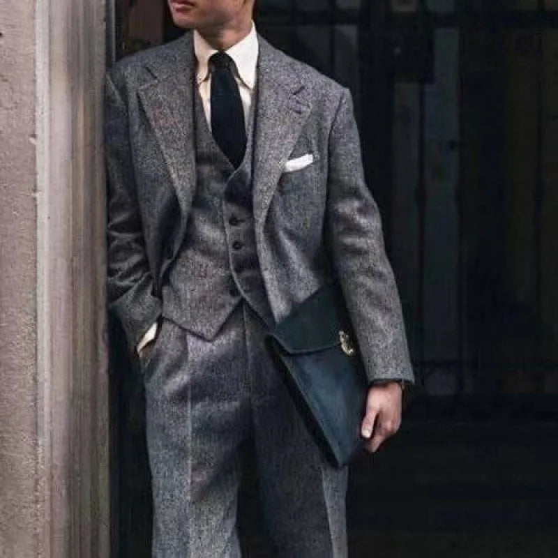 Voguable Peaky Blinders Men's 3-Piece Suit Vintage Plaid Autumn/Winter Heavyweight New Style Jacket+Vest+Pants Slim Fit Formal Suit voguable
